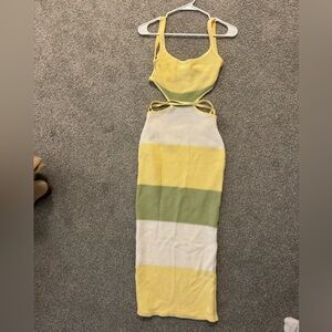 Elegant Yellow and Green Backless Dress
